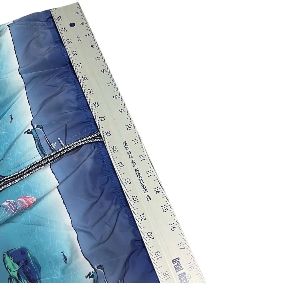 Peter Millar Swim Trunks Men’s XL Blue Shorts Ocean Fish Island Shark Boat Beach